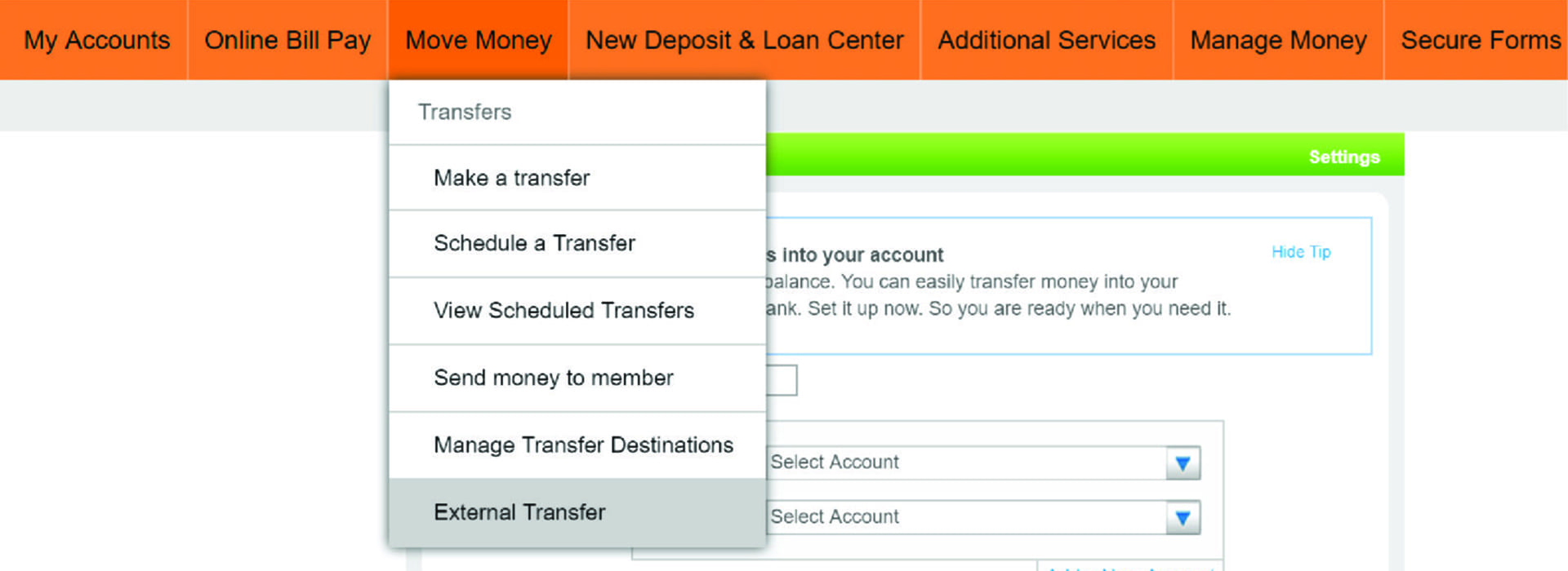 external transfer screenshot